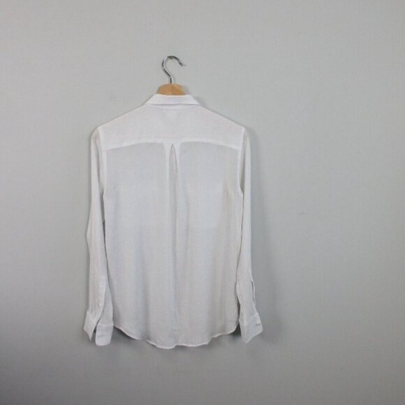 Club Monaco Button Down Blouse Women XS White Sheer Pockets Textured Casual 154 - Picture 2 of 8